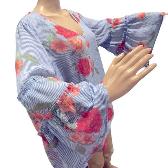 Zac & Rachel - Pinstripe Floral - Boho - Tiered Bell Sleeves - Picture 3 of 6